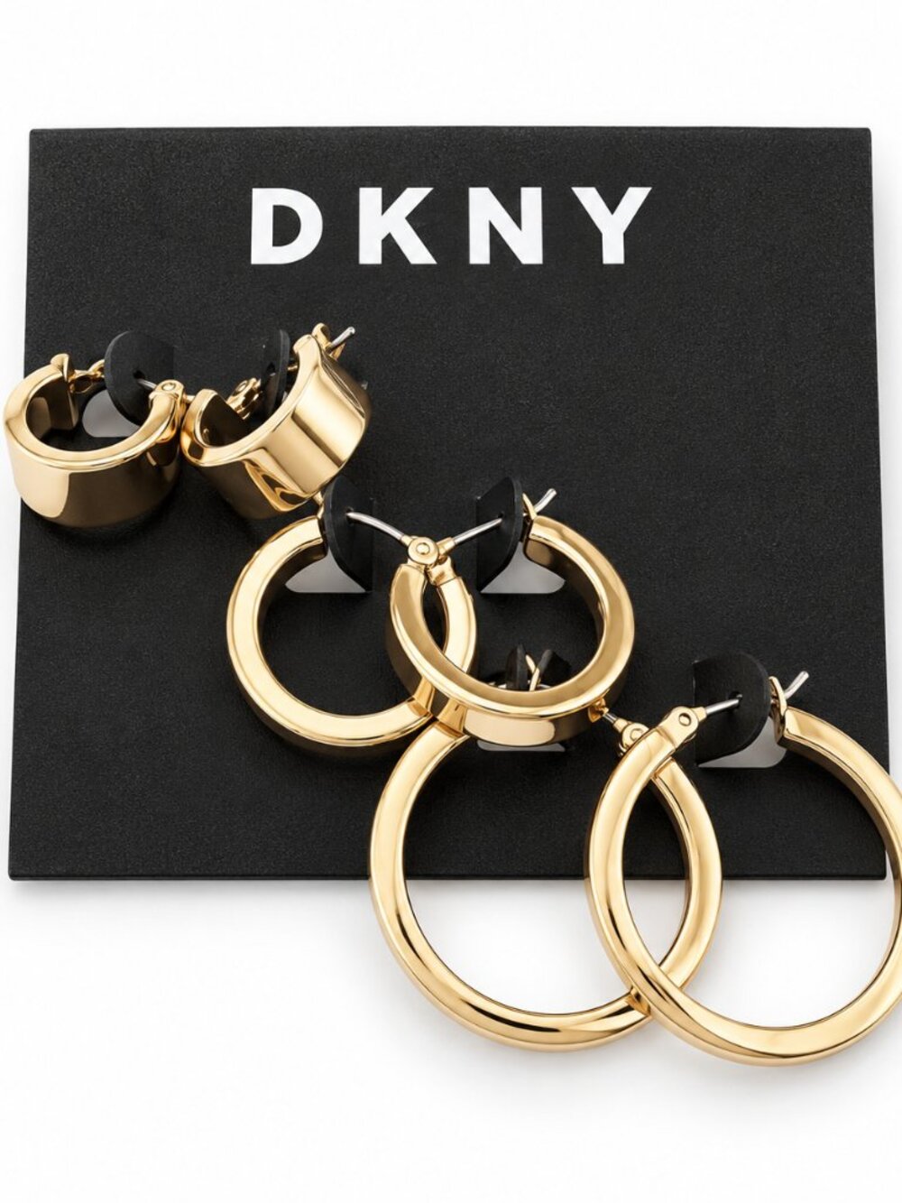 DKNY Gold Tone Hoop Earrings 3 Pair Set